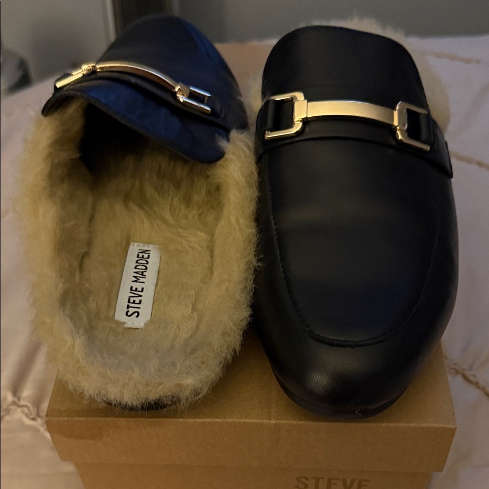 Steve Madden Black Loafers with Gold Accent